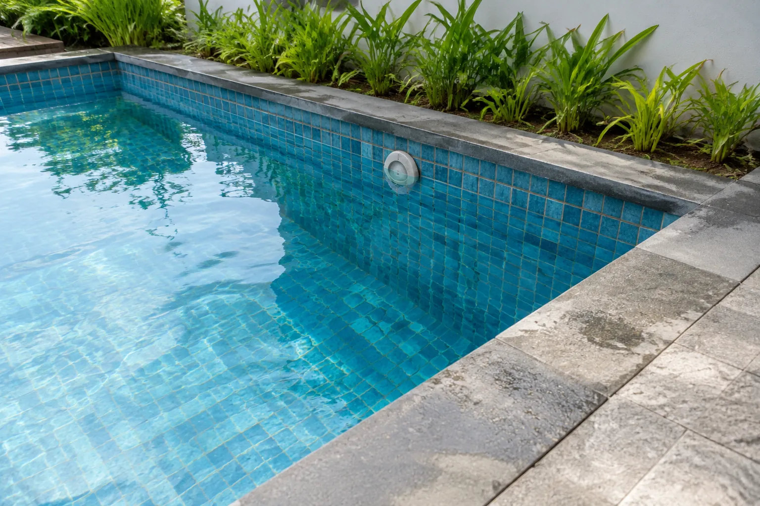 Warna tidak merata tampak pada bidang finishing kolam
