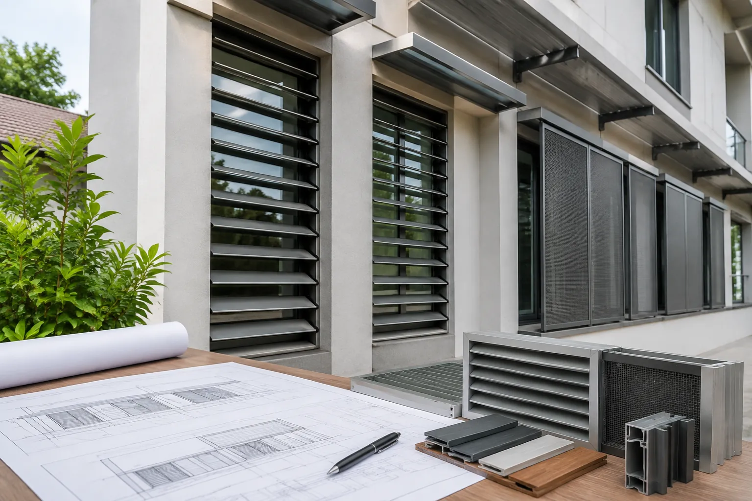 Contoh komponen kisi ventilasi di depan dinding luar