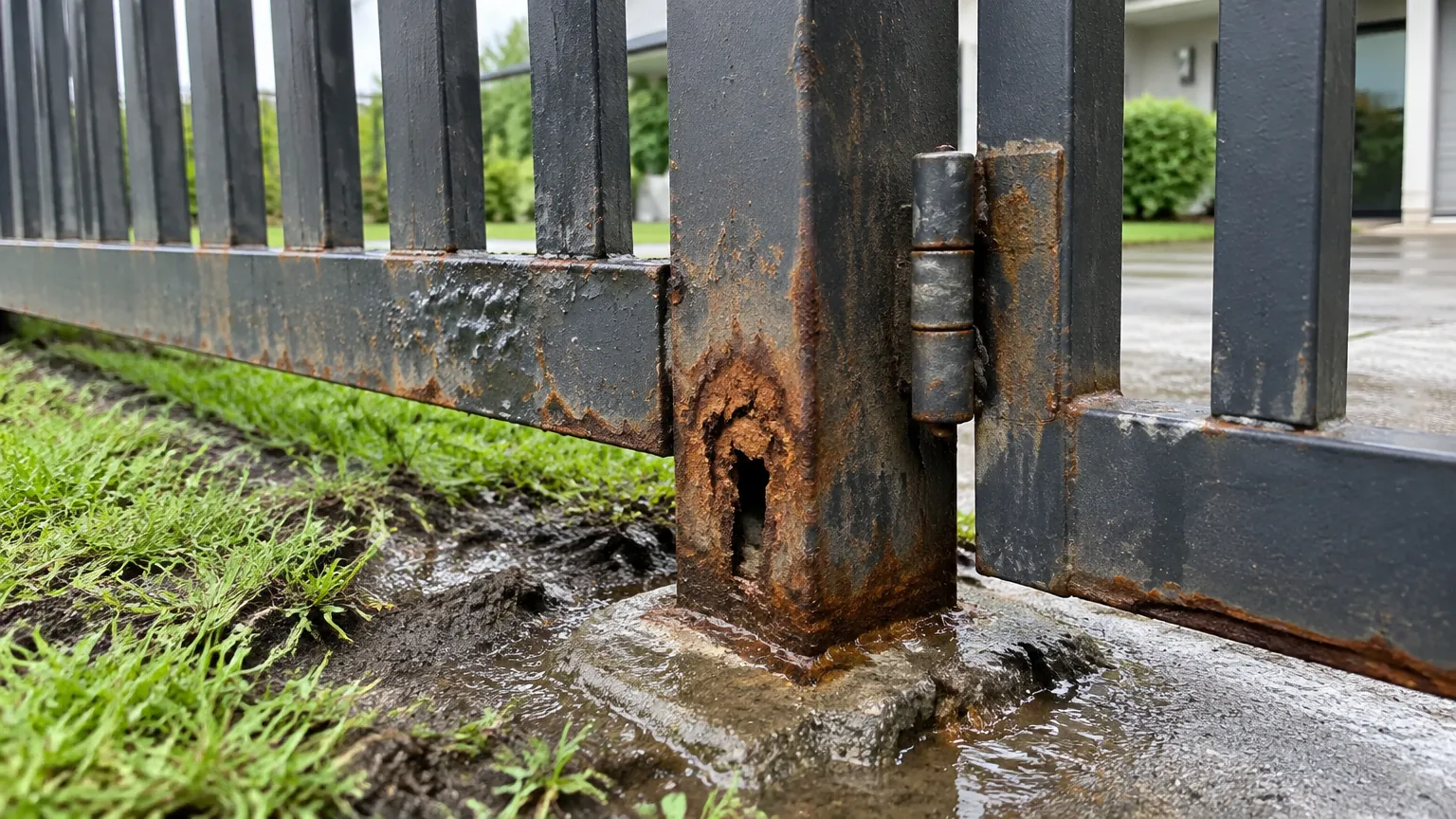 Karat berat pada bagian bawah gerbang logam