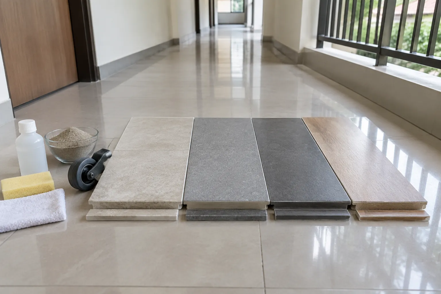 Beberapa contoh lantai tersusun melintang di lorong