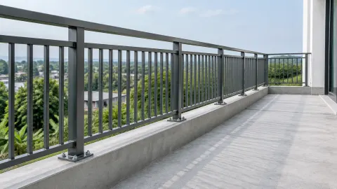 Railing logam di sepanjang tepi balkon