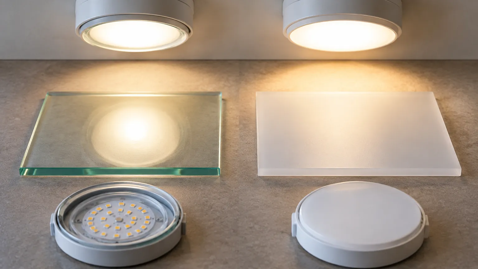 Lampu dan bahan penutup cahaya diletakkan berdampingan