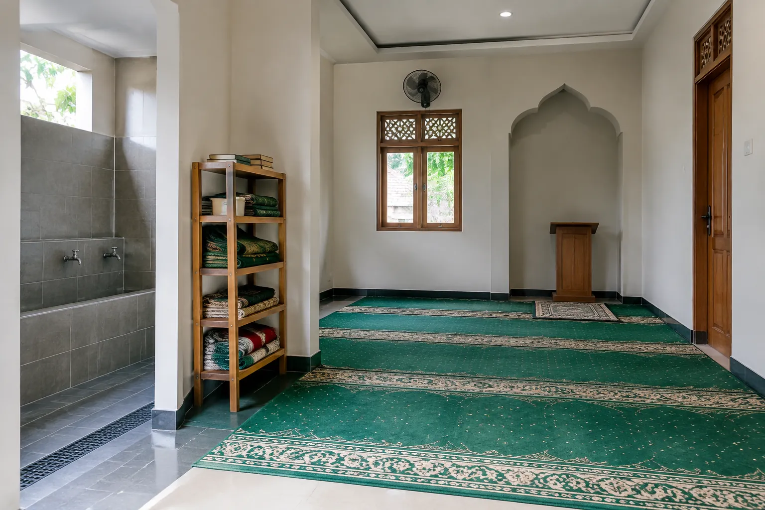 Ruang salat dan area pendukung tampak pada musala kecil
