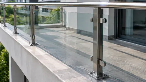Sambungan tiang railing kaca pada tepi balkon