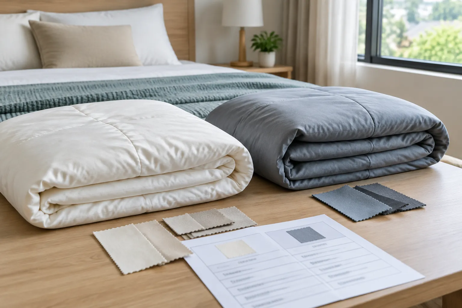Contoh kain dan selimut di atas tempat tidur