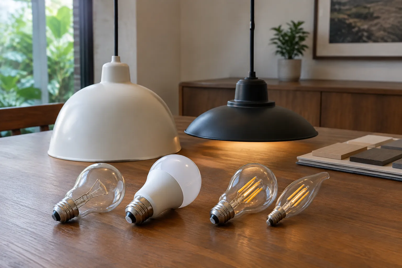 Beberapa lampu berbeda pada meja ruang makan