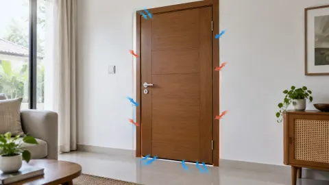 Pintu kayu tertutup pada ruang keluarga