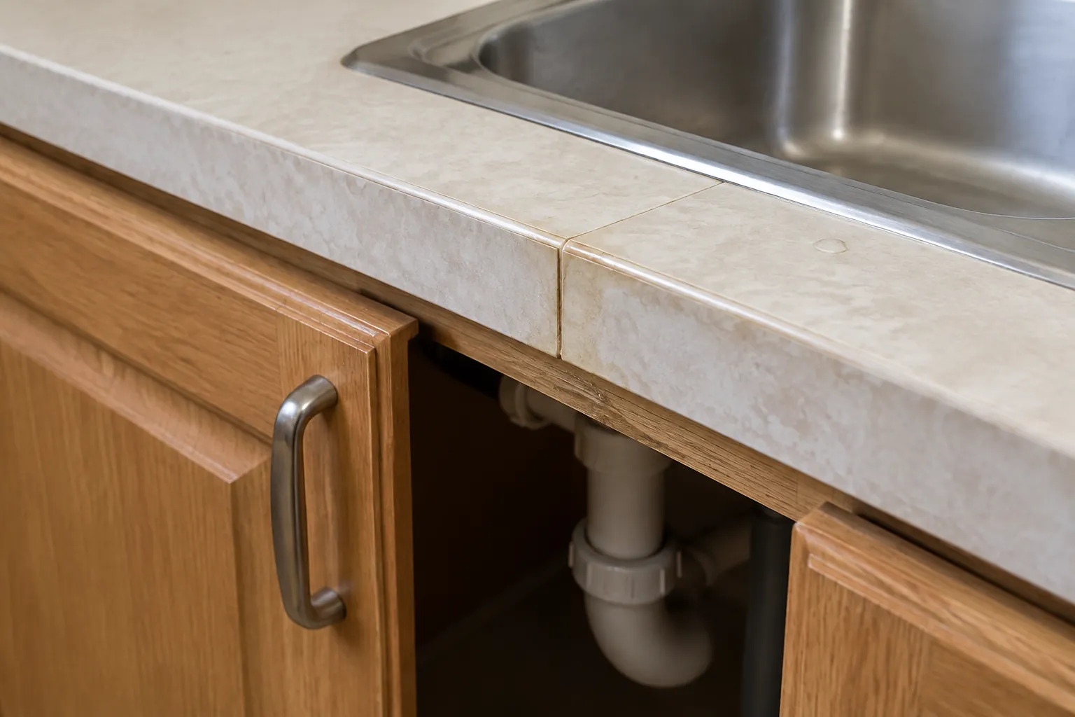 Pipa wastafel di bawah meja kitchen set lama