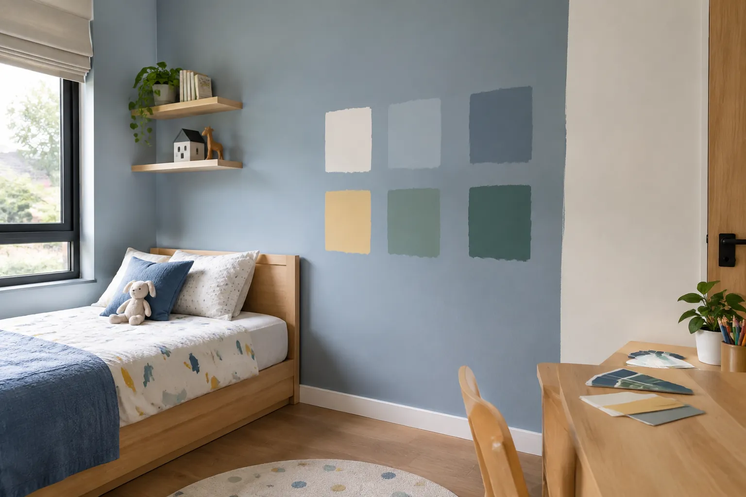 Sampel warna pada dinding kamar anak.