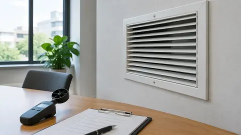 Kisi ventilasi dinding dan alat ukur aliran udara di sebuah ruang
