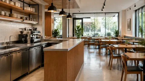 Area bar dan ruang makan restoran dalam satu ruang