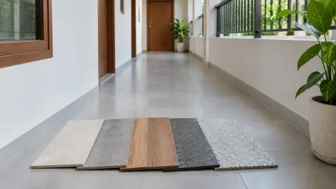 Contoh lantai diletakkan melintang di lorong rumah