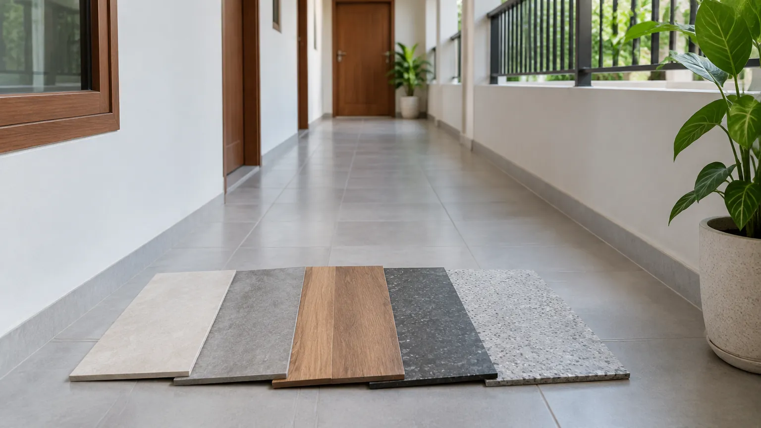 Contoh lantai diletakkan melintang di lorong rumah