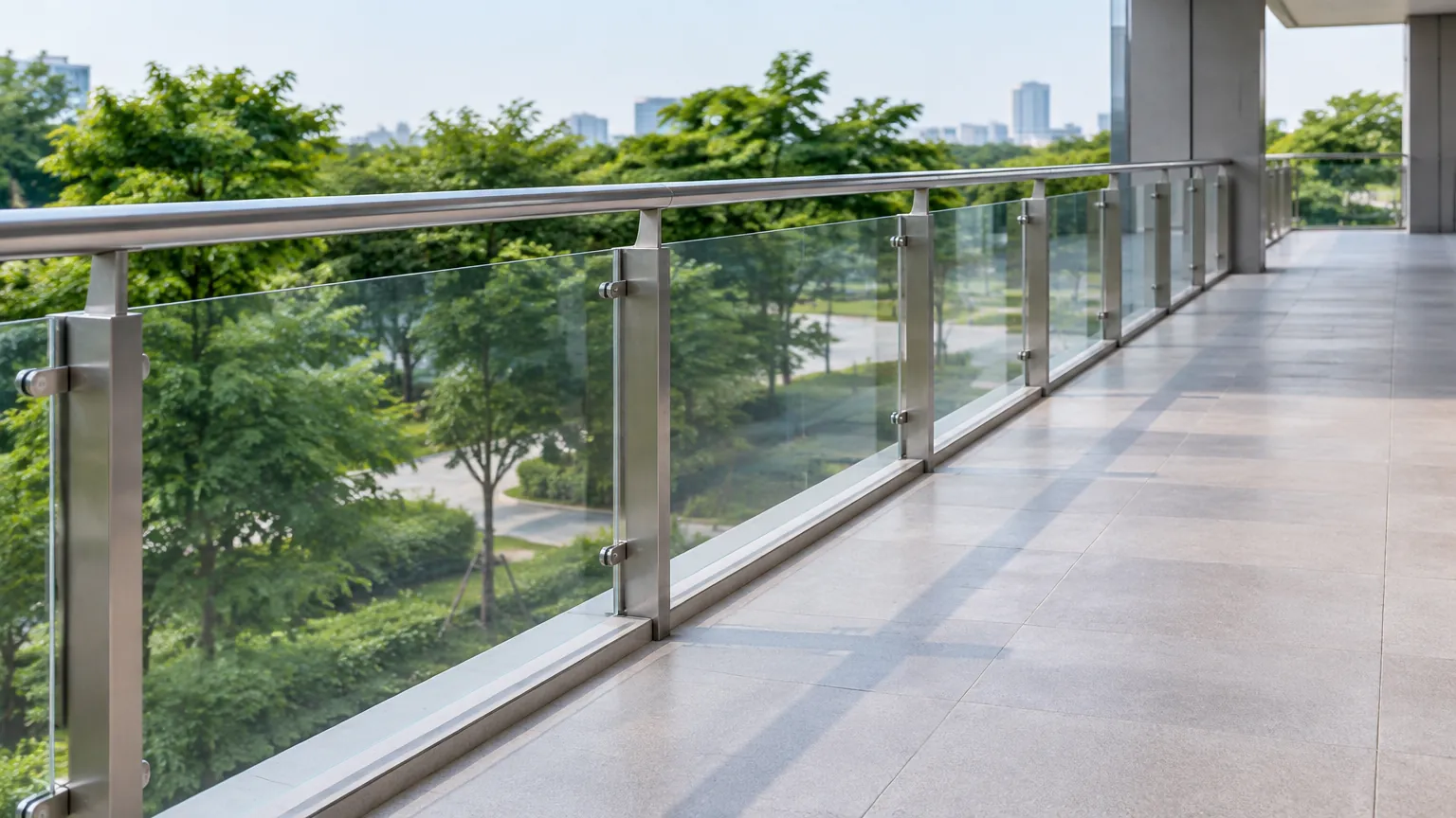 Railing kaca di sepanjang balkon rumah