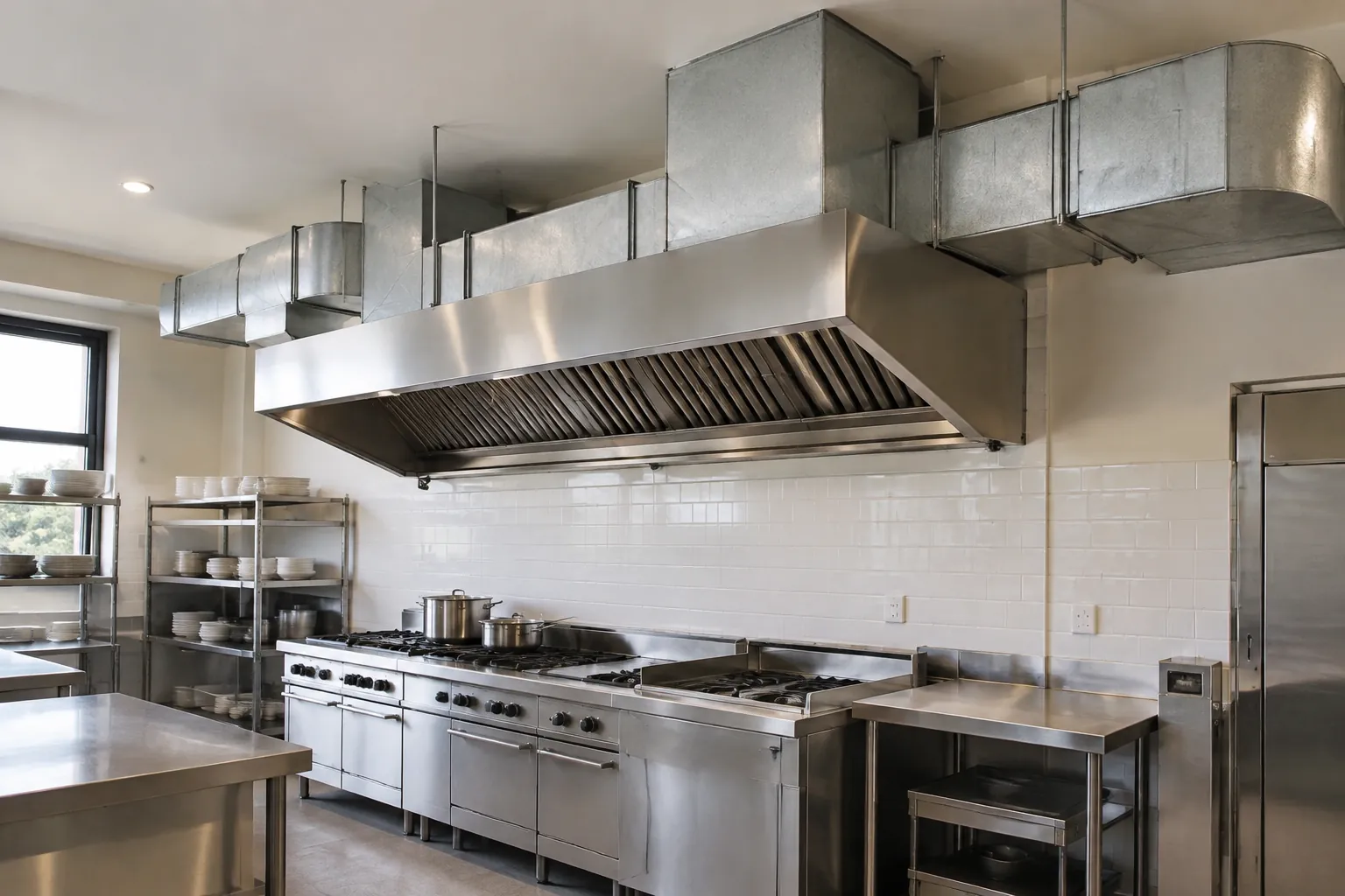 Dapur komersial dengan saluran besar.