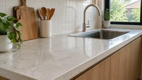 Meja dapur dan bak cuci di dekat jendela