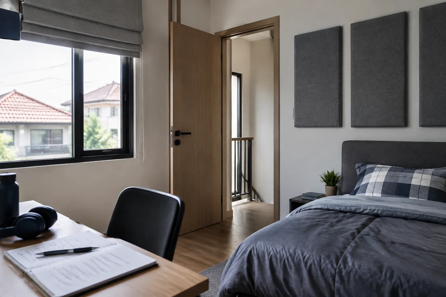 Kamar remaja dengan beberapa panel pada dinding samping
