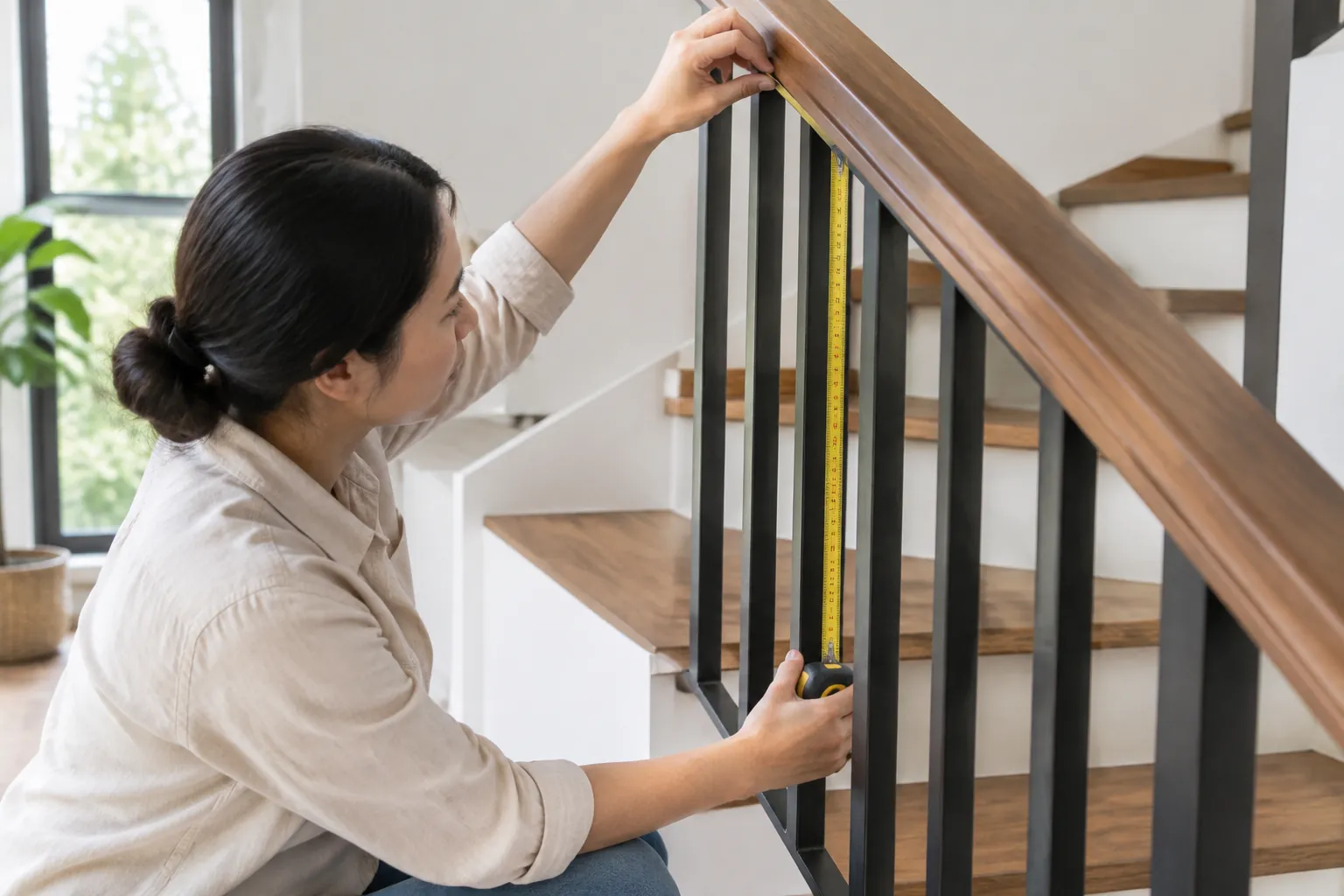 Pengukuran satu bagian railing tangga.