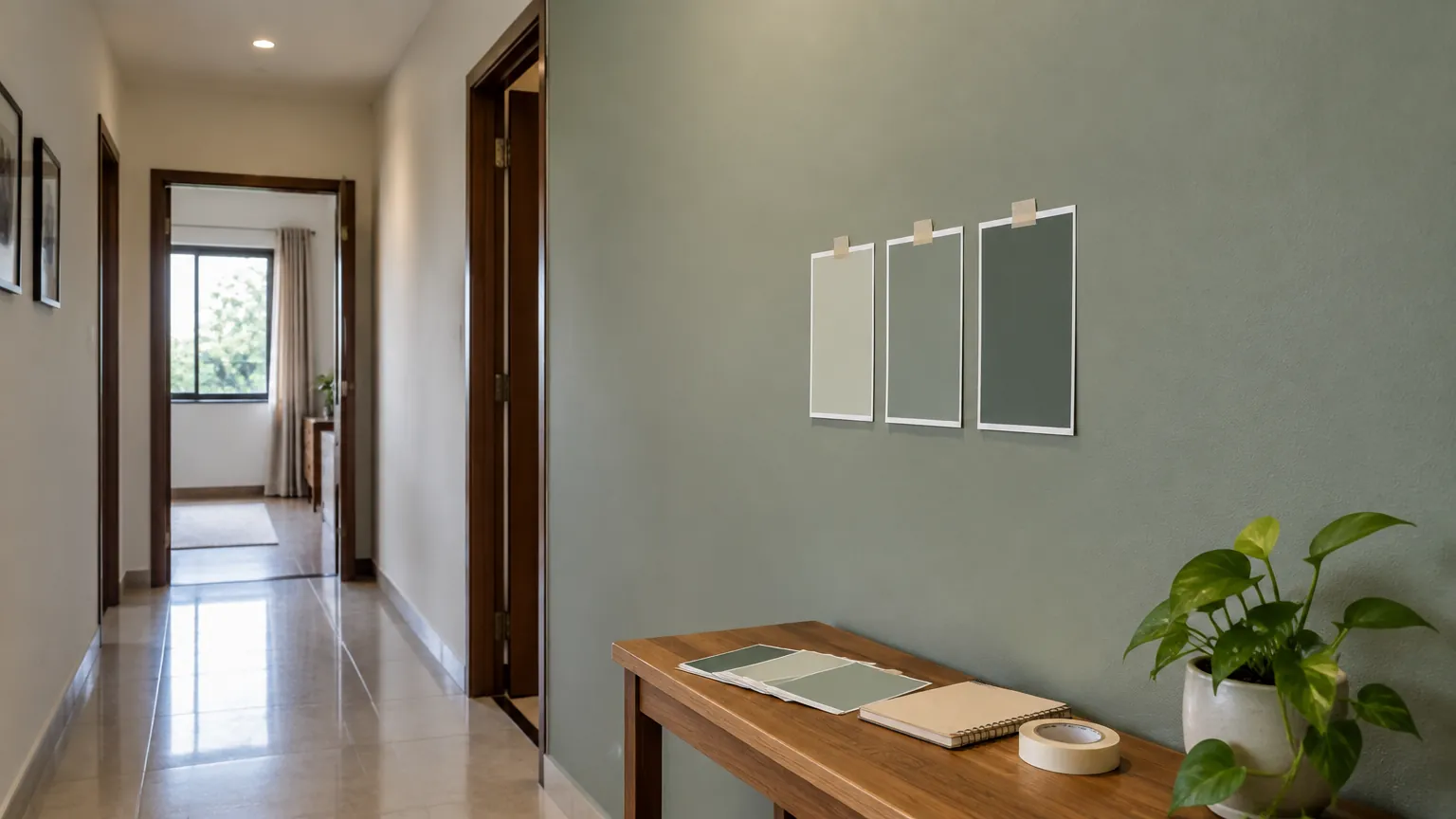 Lorong dengan contoh warna abu-abu di dinding