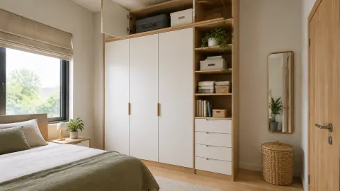 Lemari tinggi hingga plafon di kamar tidur