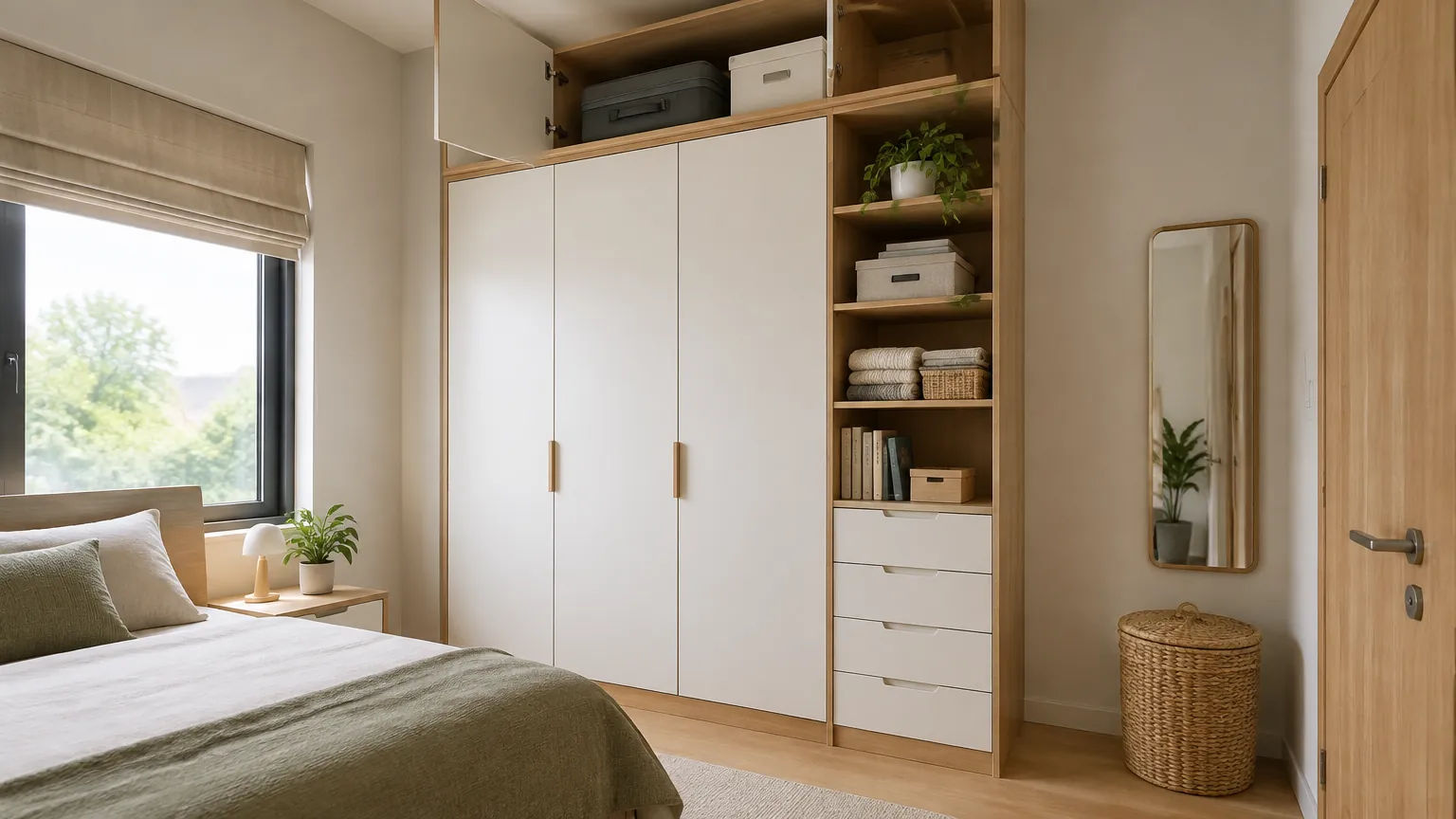 Lemari tinggi hingga plafon di kamar tidur