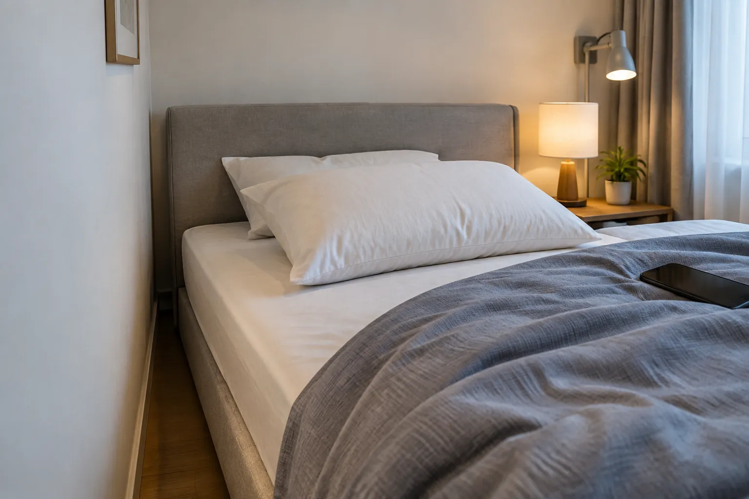 Bantal dan ruang di sekitarnya pada tempat tidur