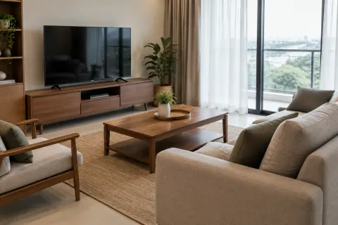 Susunan furnitur ruang keluarga.