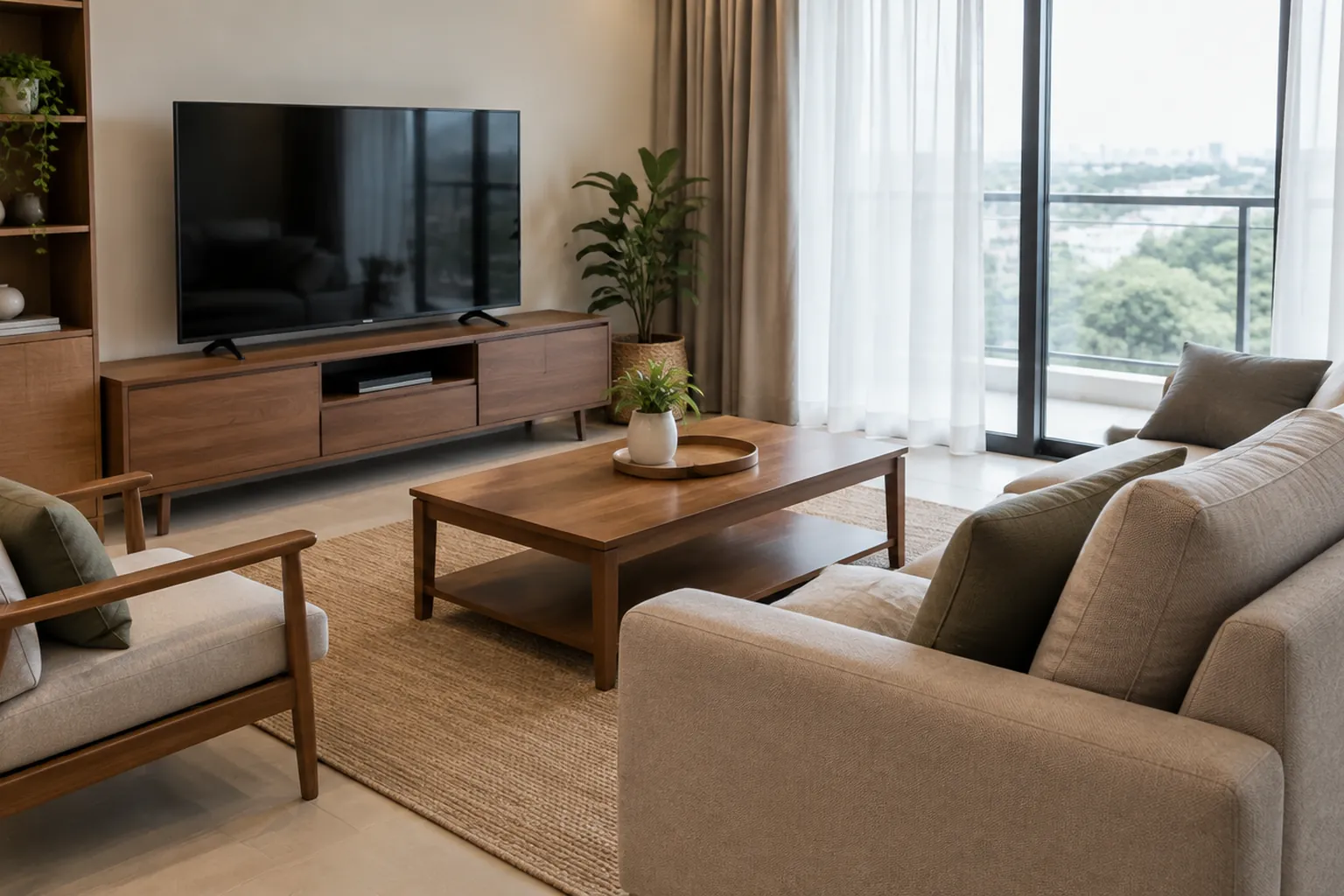 Susunan furnitur ruang keluarga.