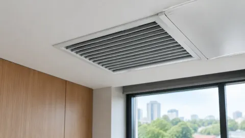 Kisi ventilasi plafon di dekat jendela