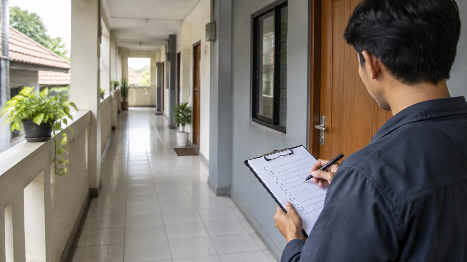 Seseorang mencatat kondisi lorong rumah