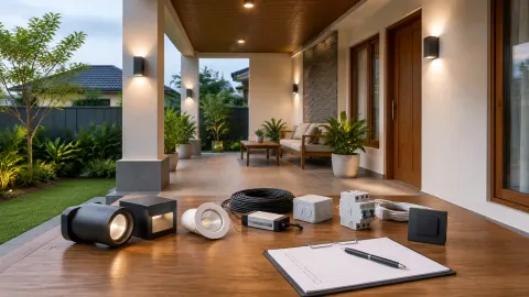 Beberapa contoh lampu di atas meja teras rumah