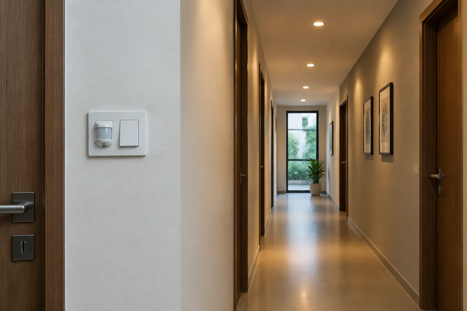 Lorong dengan pencahayaan plafon dan dinding