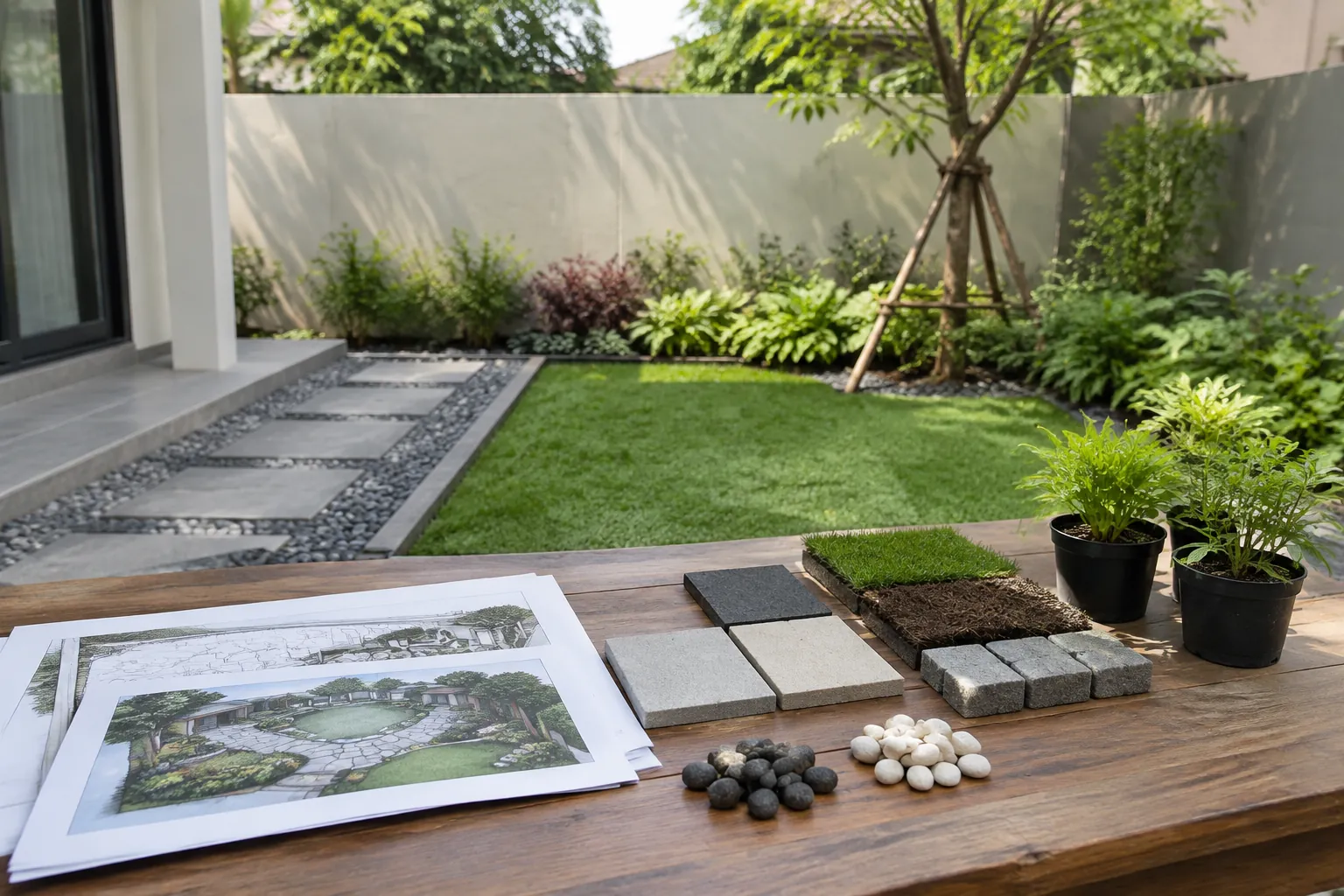 Taman dan contoh bahan.
