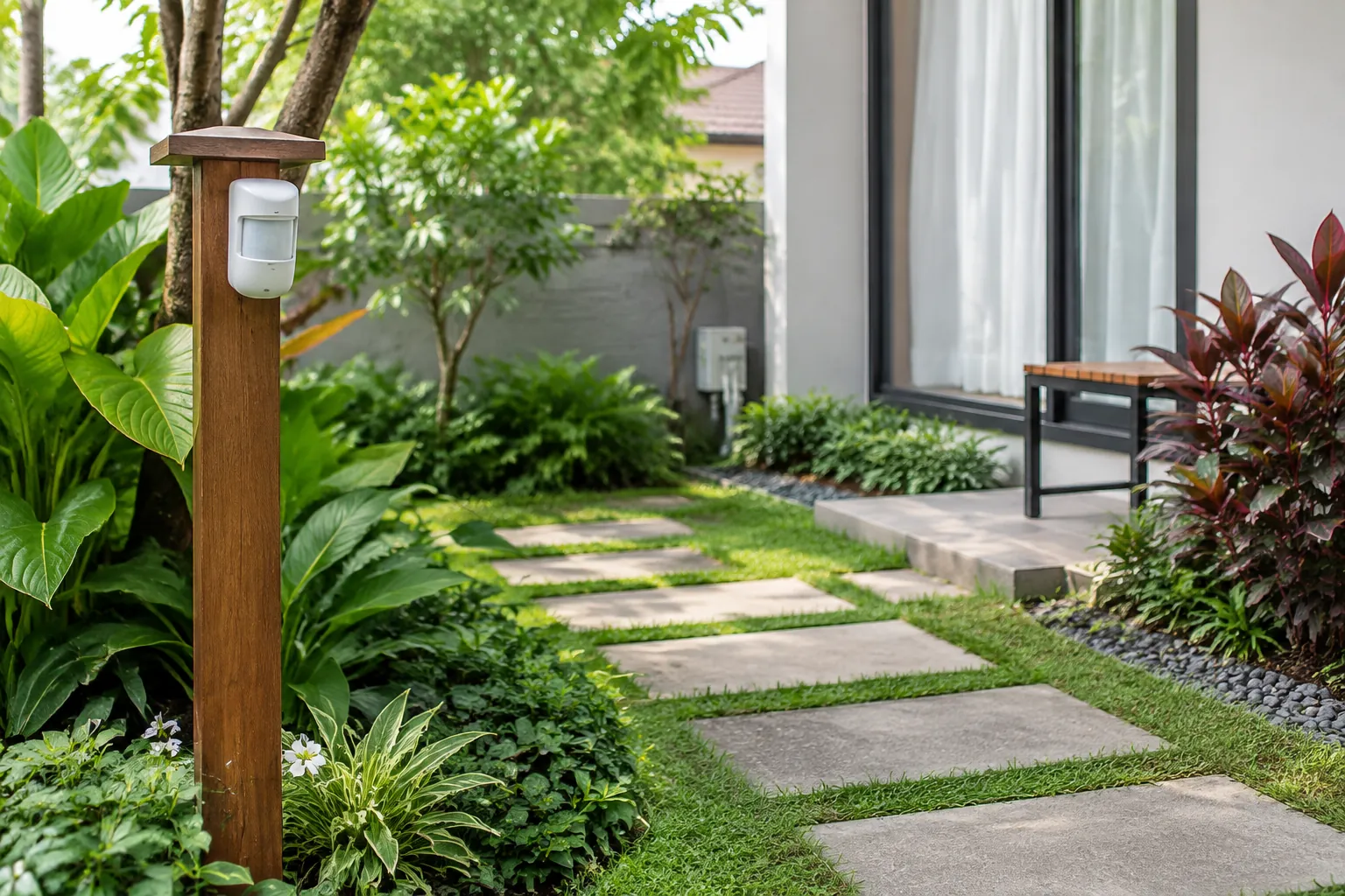 Perangkat sensor terpasang pada tiang dekat jalur taman