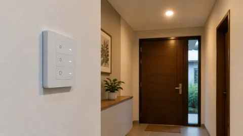 Panel sakelar rumah pintar pada dinding dekat pintu