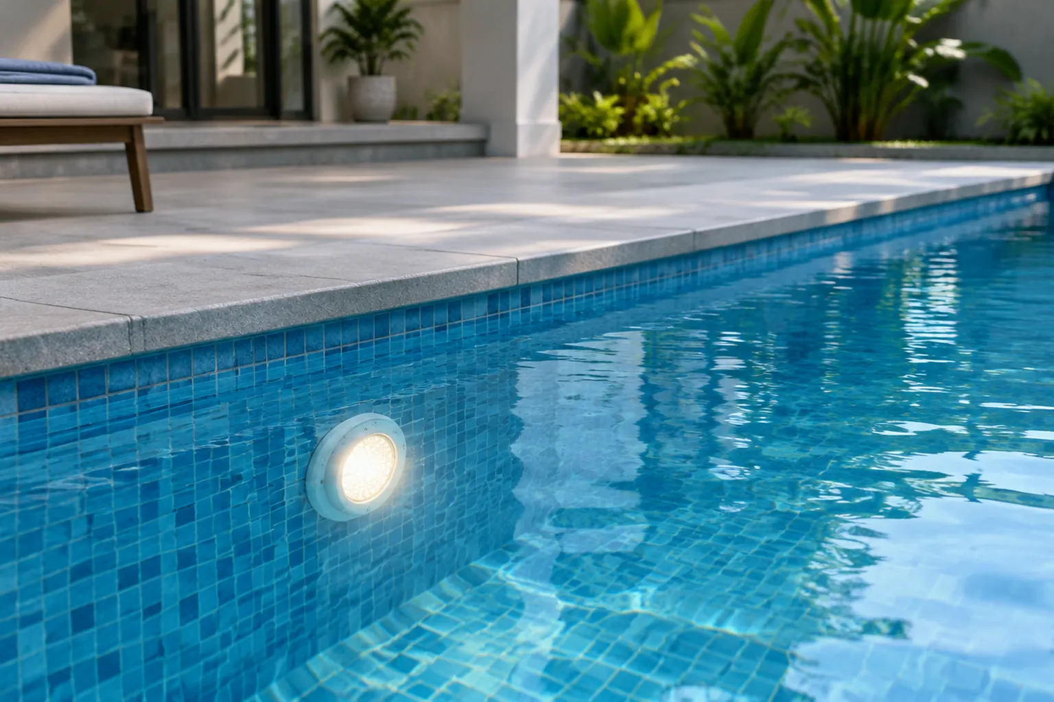 Lampu bawah air pada kolam.