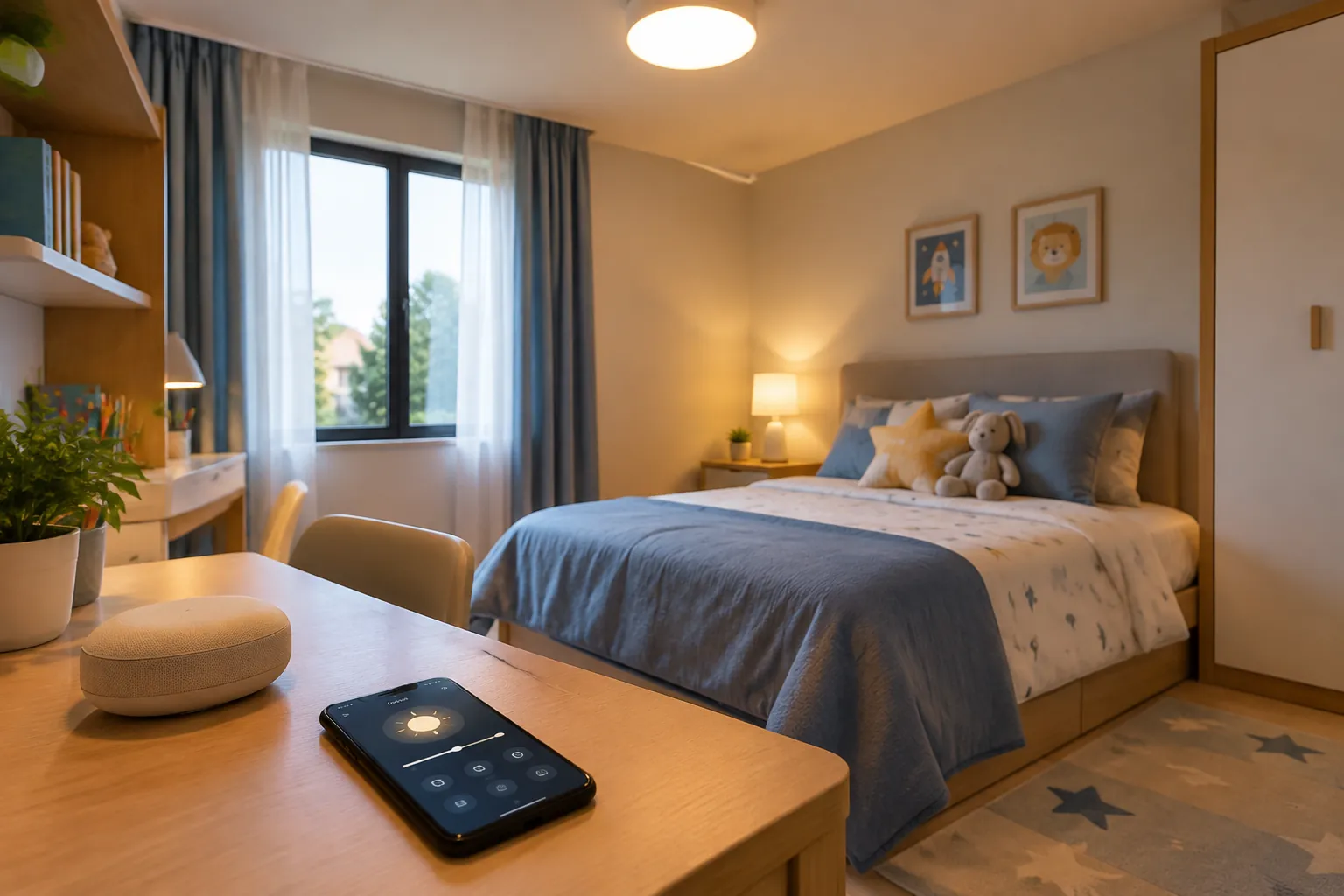 Layar tablet dan kamar pintar.