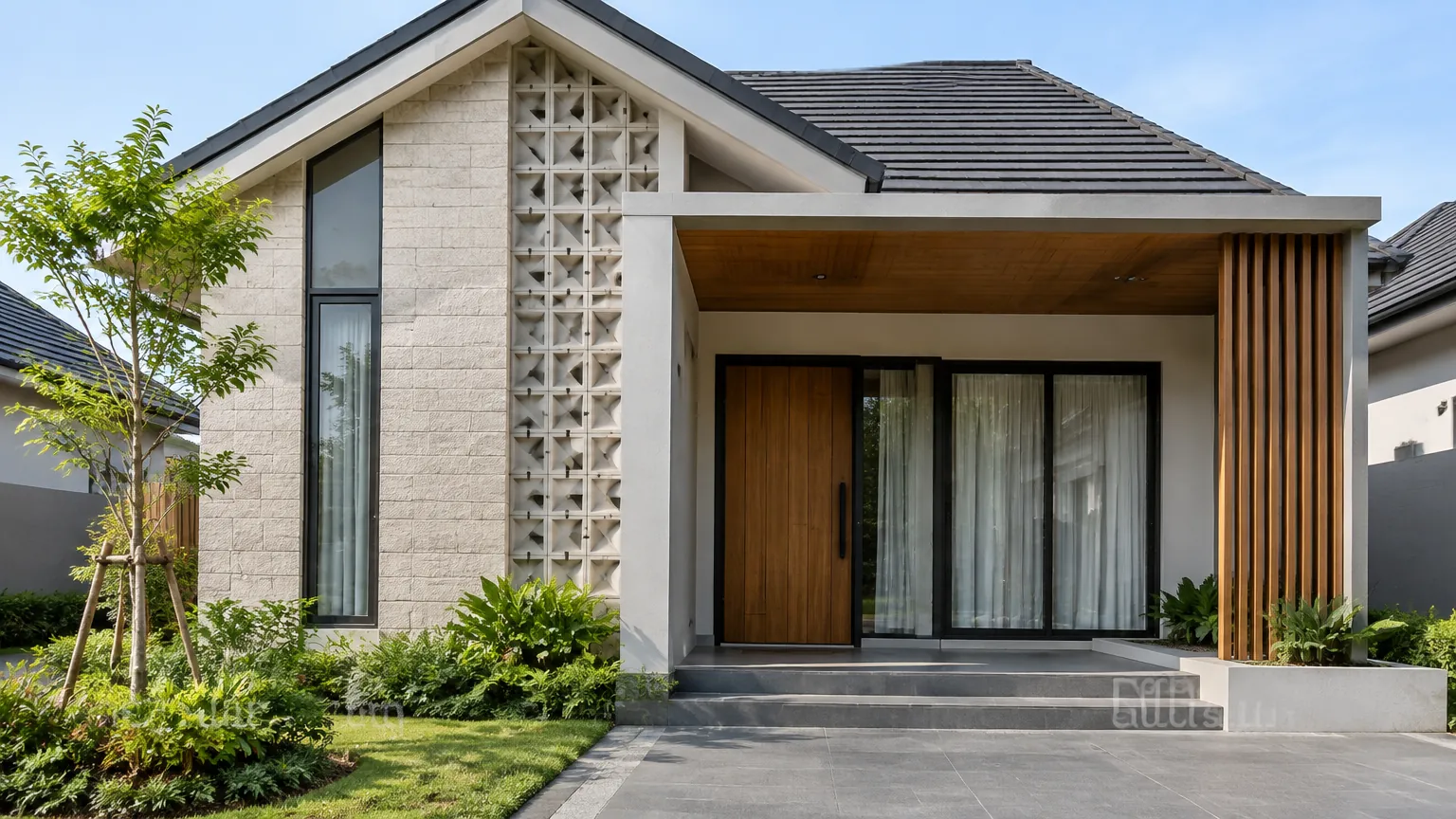 Ornamen berpori pada dinding depan rumah