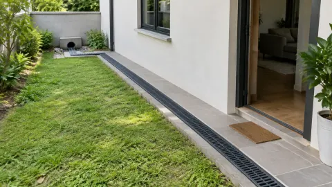 Saluran linier di sepanjang sisi rumah