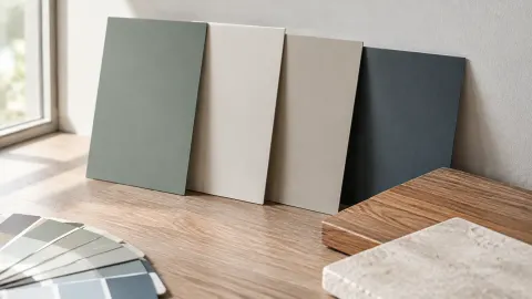 Papan sampel cat hijau, krem, dan abu-abu