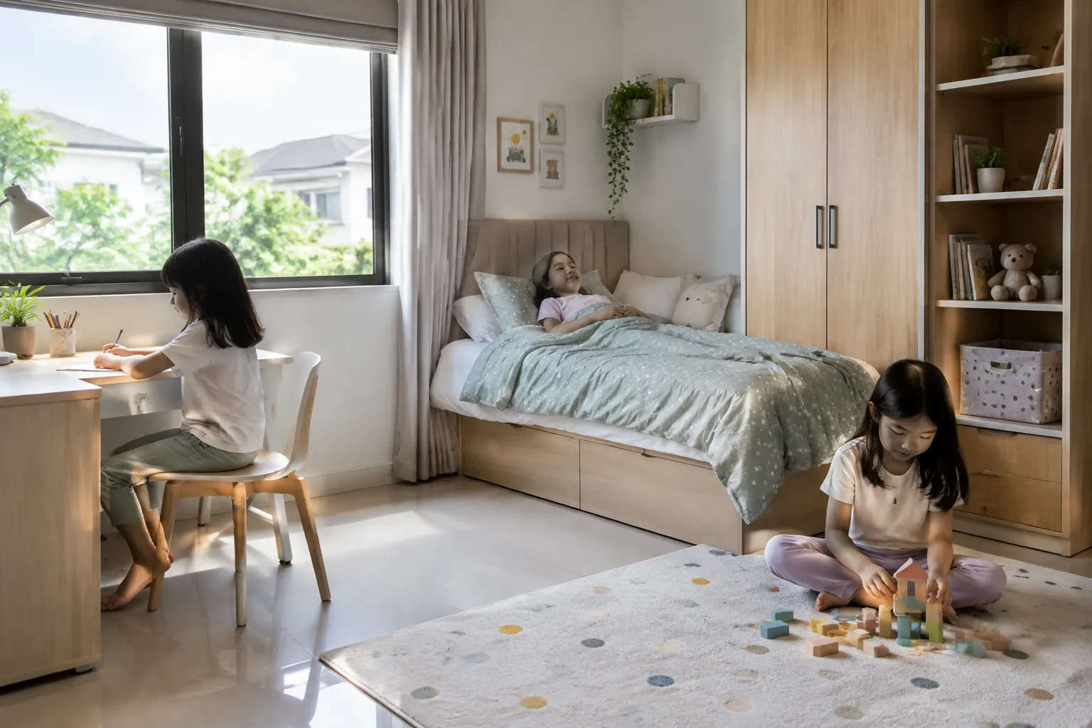Anak beraktivitas di kamar.