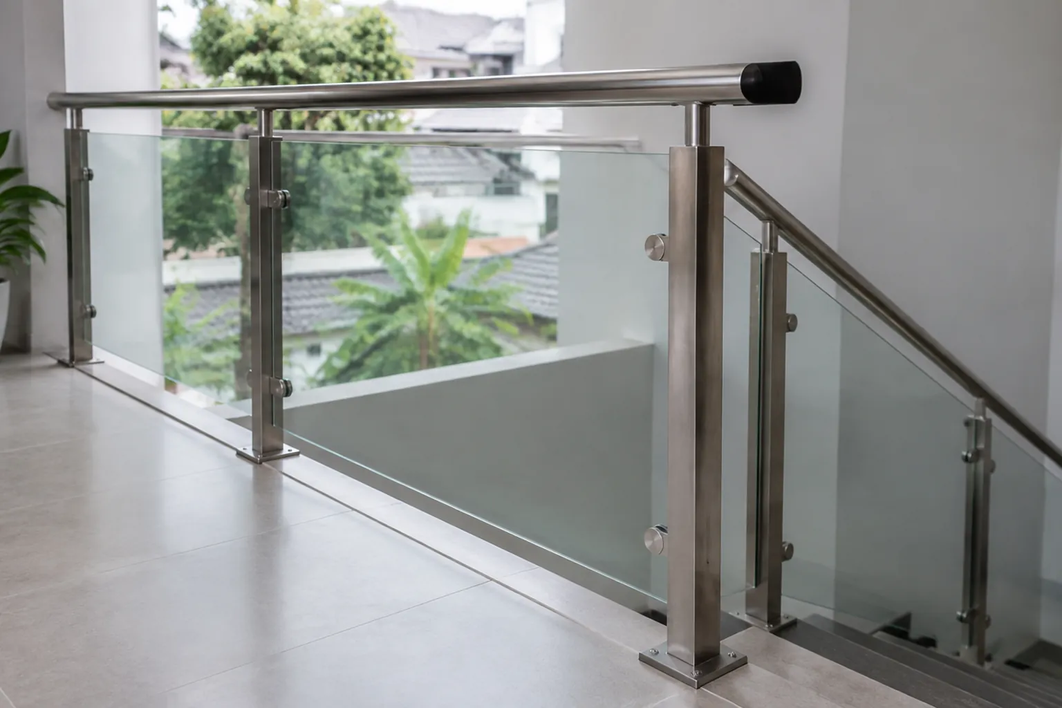 Railing kaca tampak utuh.
