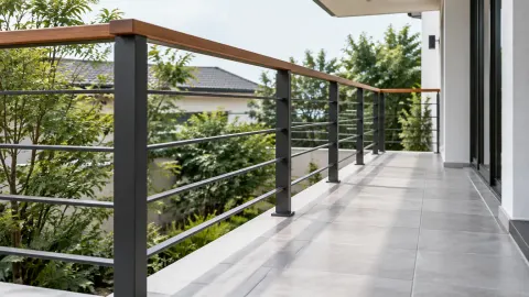 Railing logam pada balkon rumah minimalis