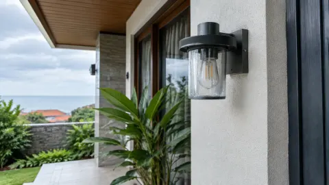 Lampu dinding luar dengan pelindung transparan