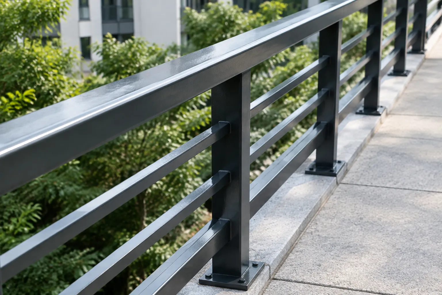 Detail sambungan dan cat pada railing logam
