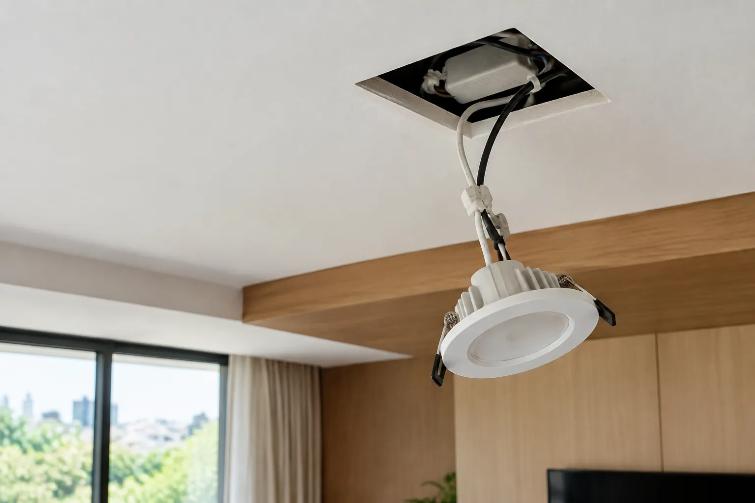 Lampu tanam menggantung dari bukaan plafon