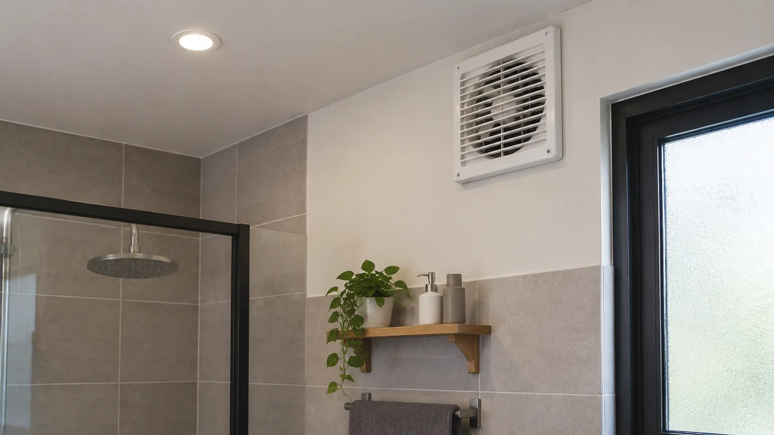 Kipas penghawaan pada dinding kamar mandi