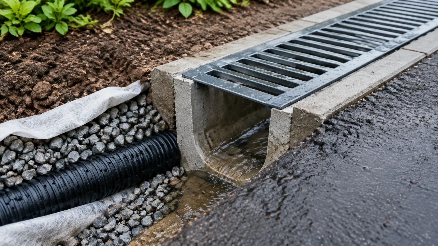 Potongan saluran drainase dengan penutup kisi logam
