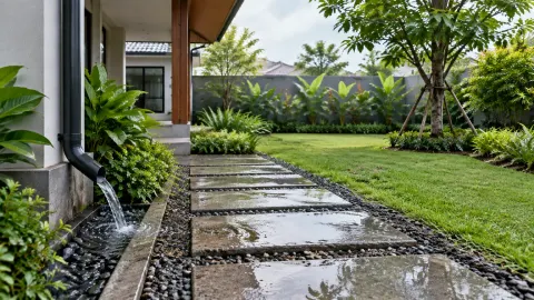 Jalur taman basah di dekat saluran air