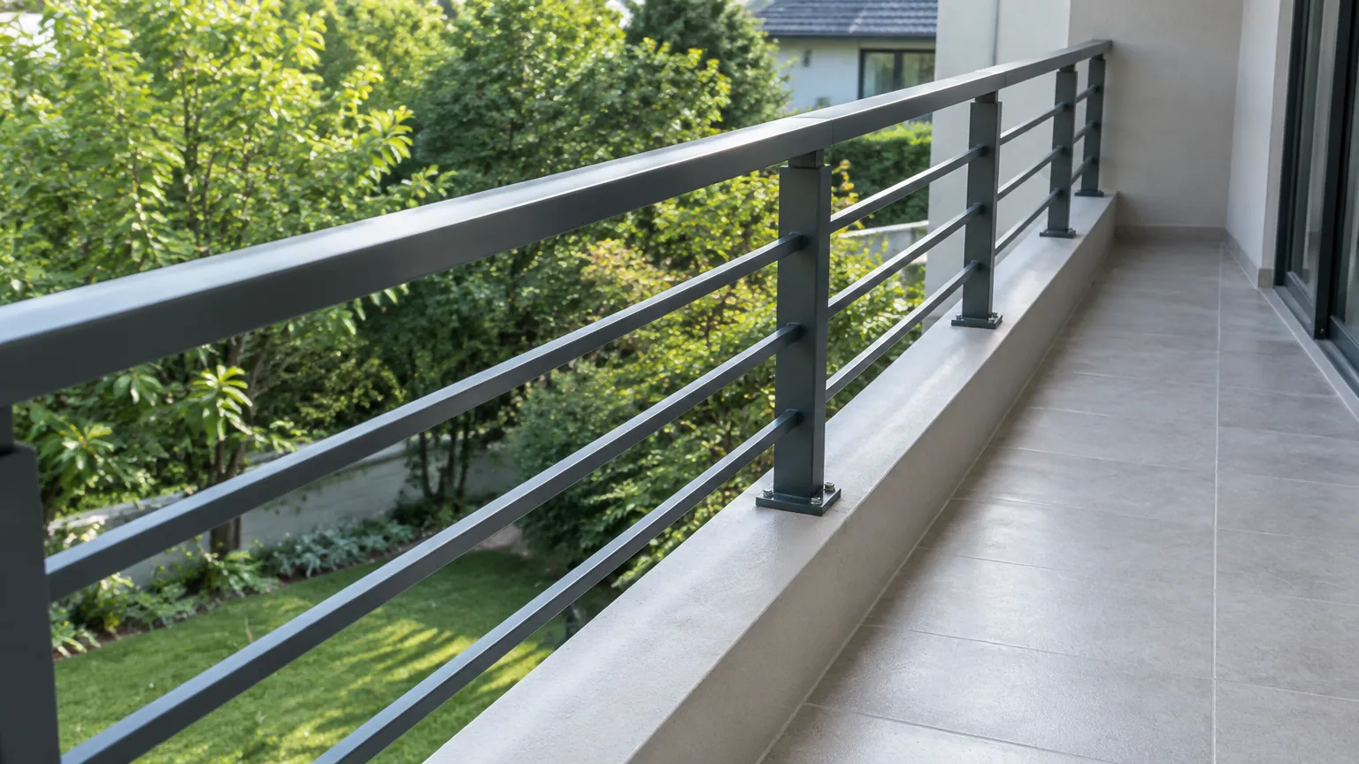 Railing logam pada tepi balkon rumah